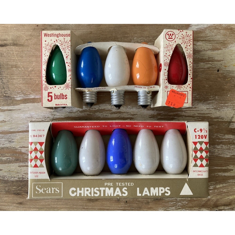 Vintage Christmas colored light bulbs lamps C9 Sears Westinghouse NIP NOS 1960's